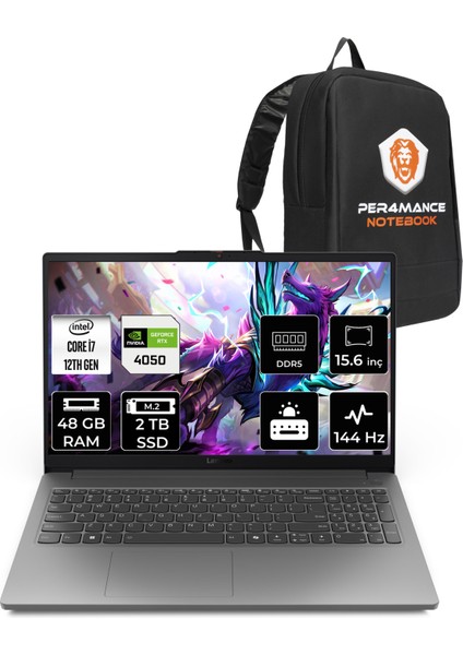 Loq Intel Core I7 12650HX 48GB 2tb SSD RTX4050/6GB 15.6" Fhd 144Hz Fdos Taşınabilir Bilgisayar & Per4 Çanta 83LK002VTRP329