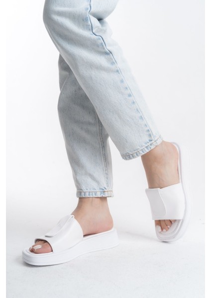 Yüksek Yandan Tokalı Çapraz Şeritli Cilt Yazlık Kadın Dolgu Taban Terlik Sandalet Ayakkabı fırsatları