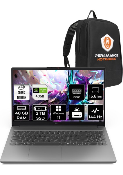 Loq Intel Core I7 12650HX 48GB 2tb SSD RTX4050/6GB 15.6" Fhd 144Hz Windows 11 Home Taşınabilir Bilgisayar & Per4 Çanta 83LK002VTRP369