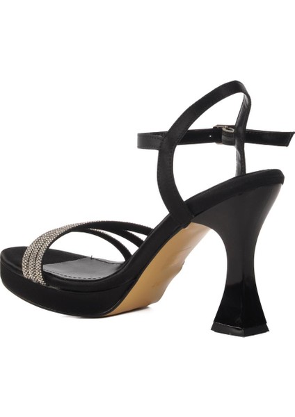 448186 Z Siyah Saten Taşlı Kadın Topuklu Ayakkabı Düğün Nişan Ayakkabısı fırsatları