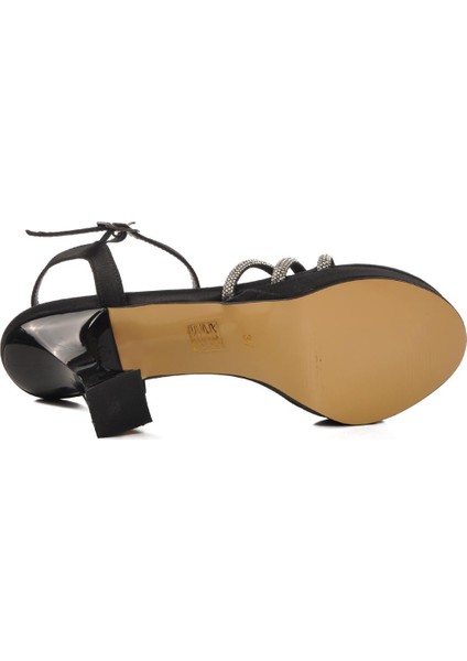 448186 Z Siyah Saten Taşlı Kadın Topuklu Ayakkabı Düğün Nişan Ayakkabısı indirimleri