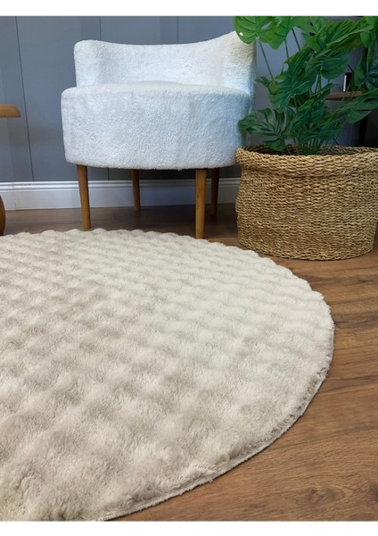 Bubble Tavşan Yuvarlak Post Yumuşacık Tavşan Tüyü Kaymaz Yıkanabilir Kum Beji