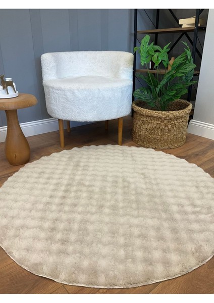 Bubble Tavşan Yuvarlak Post Yumuşacık Tavşan Tüyü Kaymaz Yıkanabilir Kum Beji indirimleri