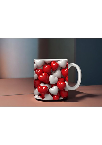 3D Basklı Seramik Kupa Bardak Kalp
