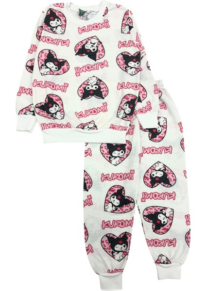 Kız Çocuk Pamuklu Mevsimlik Beyaz Kuromi Desen Uzun Kollu Pijama Takımı