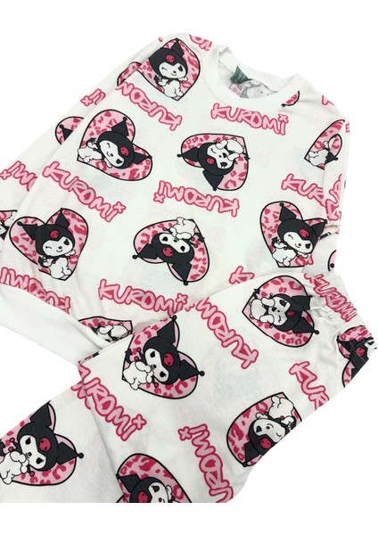 Kız Çocuk Pamuklu Mevsimlik Beyaz Kuromi Desen Uzun Kollu Pijama Takımı modelleri