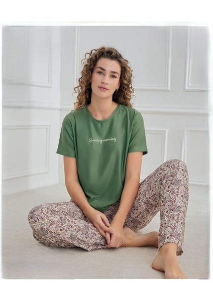 Marla 30102 Yeşil K.kol Alt Uzun Pijama Takım