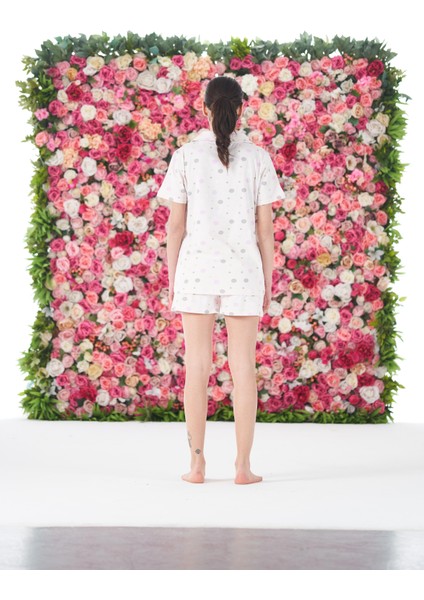 Kadın Yazlık Puantiyeli Önden Düğmeli Şortlu Penye Lycra Pijama Takımı fiyatları