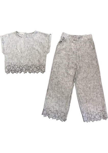 Kız Çocuk Çiçek Nakışlı Keten Takım fiyatları