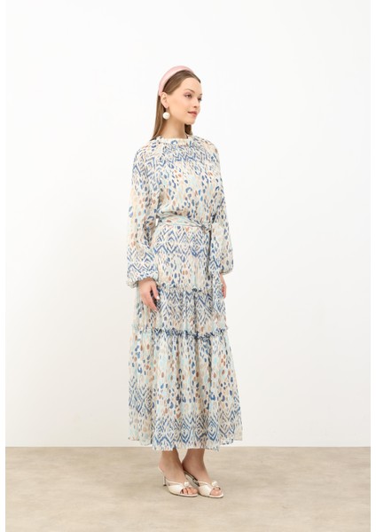 Desenli Elbise Indigo