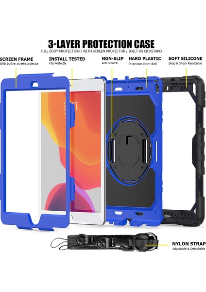 iPad 10.2 Için Darbeye Dayanıklı Renkli Silika G + Pc Koruyucu Kılıf, Tutucu ve Omuz Askısı ve El Kayışı ve Kalem Yuvası (Yurt Dışından) fırsatları