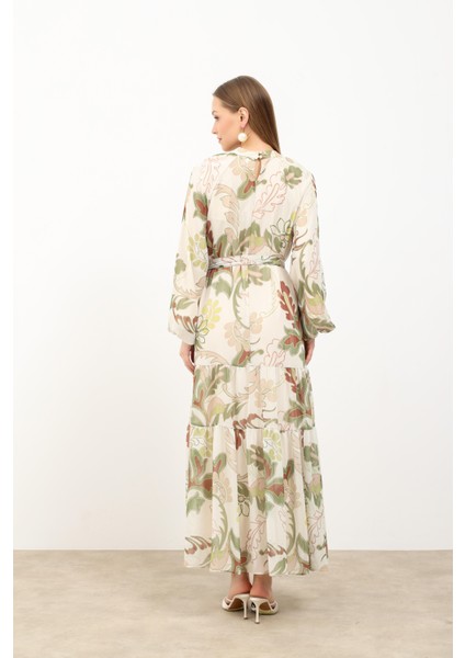 Yaprak Desenli Elbise Olive