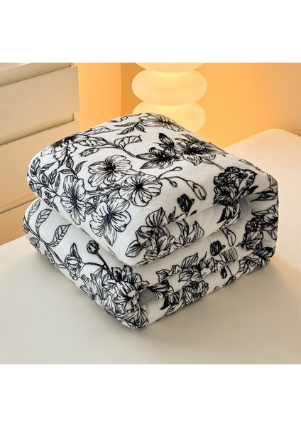 1 Parça Çiçek Battaniye Yumuşak Rahat Kadife Battaniye 150*200CM Beyaz (Yurt Dışından)