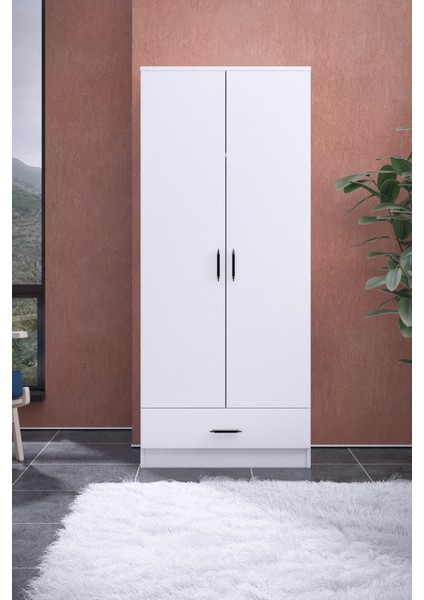 Abete 2 Kapılı 1 Çekmeceli Geniş Gardırop (Elbise Dolabı-Yüklük-Kiler) / Beyaz fiyatları