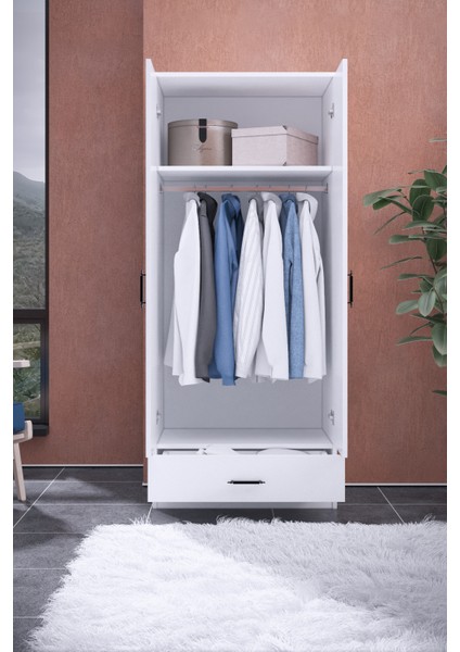Abete 2 Kapılı 1 Çekmeceli Geniş Gardırop (Elbise Dolabı-Yüklük-Kiler) / Beyaz modelleri