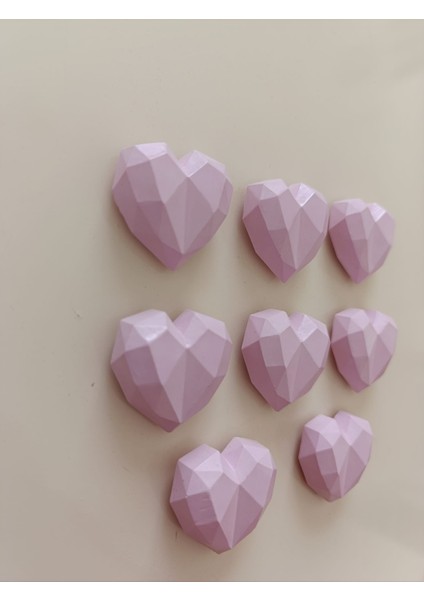 8'li Açık Pembe Elmas Kalp Magneti, Buzdolabı Süsü, Buzdolabı Magneti, El Yapımı Magnet Seti