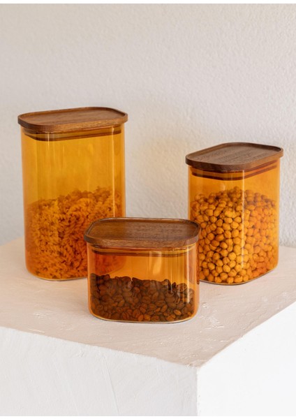Akasya Dikdörtgen Cam Kavanoz Seti Amber 4 Parça 1200 ml fiyatları