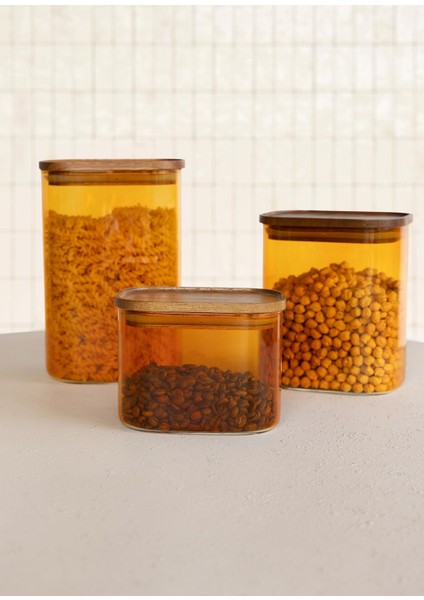 Akasya Dikdörtgen Cam Kavanoz Seti Amber 4 Parça 1200 ml fırsatları