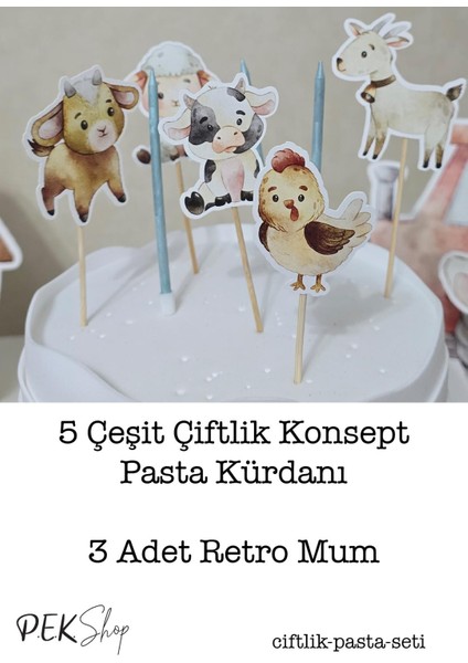 Çiftlik Hayvanları Konsept Pasta Süsleri Seti Pasta Mumu ve Pasta Kürdanları Süsleme Seti 8 Parça fiyatları
