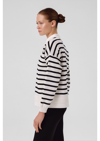 Ekru Siyah Çizgili Kadın Ceket fırsatları