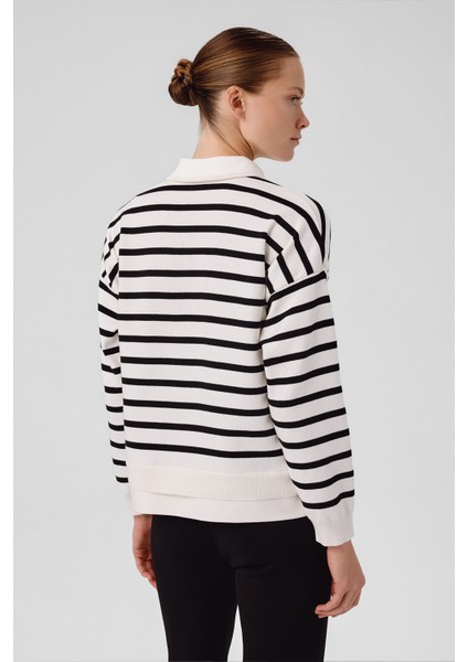 Ekru Siyah Çizgili Kadın Ceket indirimleri