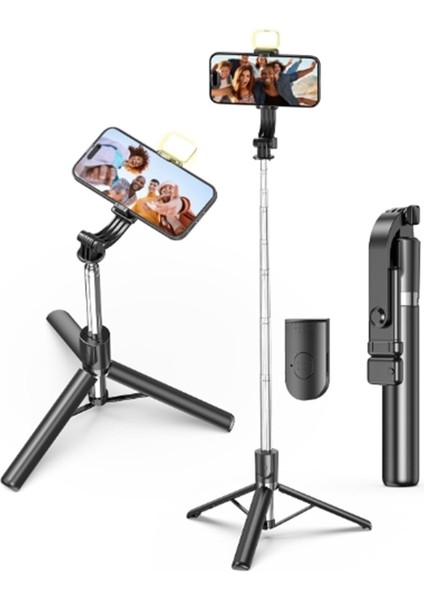 Kumandalı Selfie+Masaüstü Tripod Yüksekliği Ayarlanabilir 170 cm Işıklı Tripod R1S-L