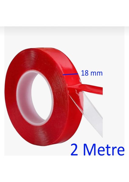 Vhb Akrilik Silikonize Çift Taraflı Şeffaf Bant 2 mt x 18 mm (5 Adet)