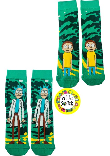 Al Bi 90'lık Rıck & Morty Çizgi Film Temalı 2 Çift Pamuklu Çorap