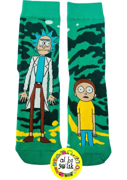 Al Bi 90'lık Rıck & Morty Çizgi Film Temalı 2 Çift Pamuklu Çorap
