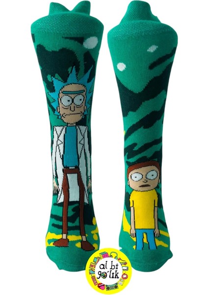 Al Bi 90'lık Rıck & Morty Çizgi Film Temalı 2 Çift Pamuklu Çorap