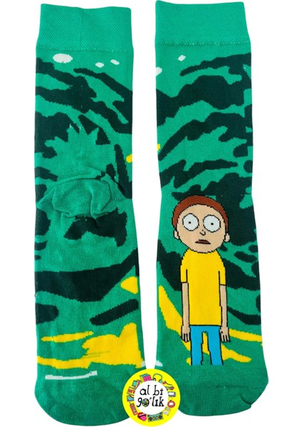 Al Bi 90'lık Rıck & Morty Çizgi Film Temalı 2 Çift Pamuklu Çorap