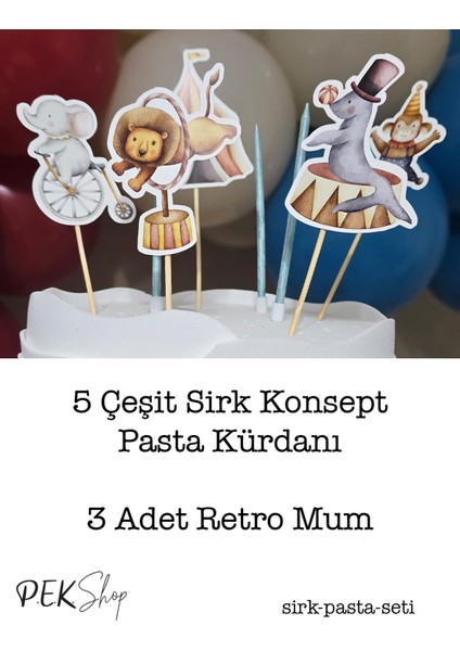 Sirk Konsept Pasta Süsleri Seti Pasta Mumu ve Pasta Kürdanları Süsleme Seti 8 Parça fiyatları