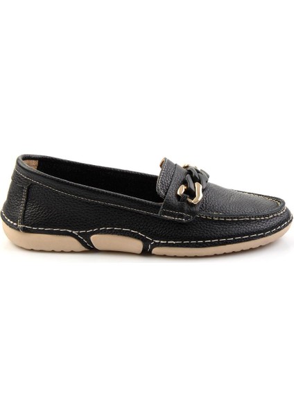 Siyah Leather Kadın Loafer Ayakkabı K01028130303