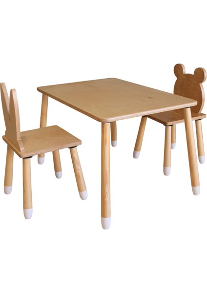 Wood&joy Doğal Ahşap Düz Etkinlik Masası, Çalışma Masası + 2 Sandalye Seti fırsatları