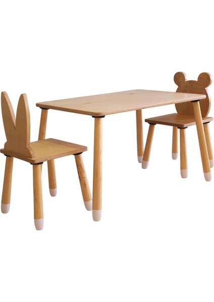 Wood&joy Doğal Ahşap Düz Etkinlik Masası, Çalışma Masası + 2 Sandalye Seti indirimleri