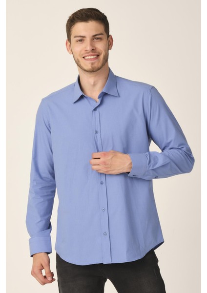 Slim Fit Klasik Gömlek Mavi (E19-032104) L