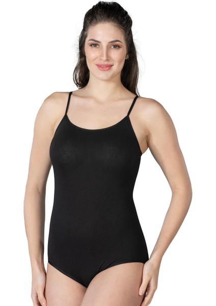 Siyah Emay 1415 Modal Cotton Çıtçıtlı Ince Askılı Body