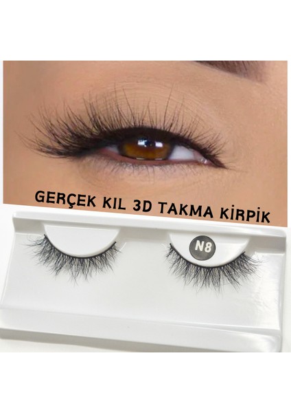 Doğal Görünümlü Gerçek Kıl Tam Boy İpek Takma Kirpik (1 Çift) - Mink Eyelash No: N8