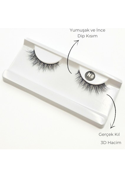 Doğal Görünümlü Gerçek Kıl Tam Boy İpek Takma Kirpik (1 Çift) - Mink Eyelash No: N8