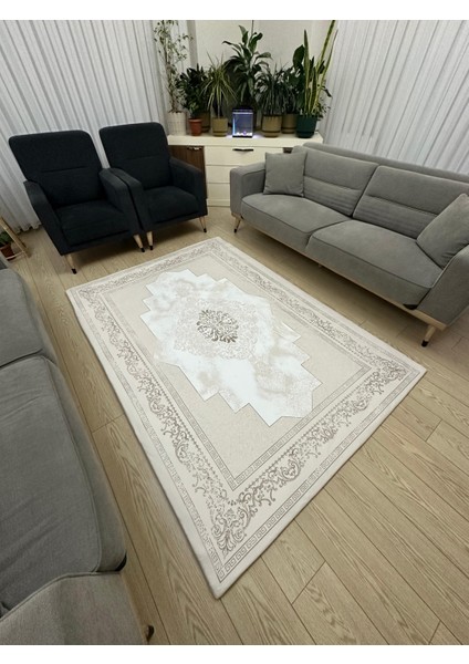 Lastikli Mikro Polar Halı Örtüsü - Yıkanabilir - Dijital Baskı - Erva Kahve