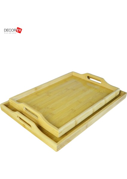 Bambu Tepsi 2li Sunum Çay ve Kahvaltılık Tepsisi Lüks 2'LI46/33/40/28 cm Tokyo
