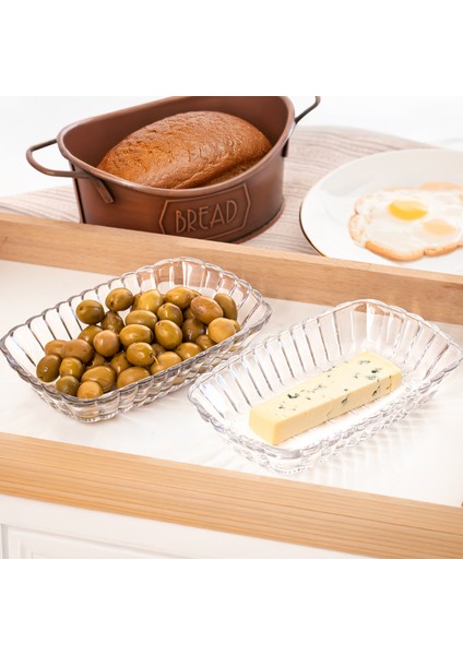 0126 Maral 2'li Cam Kahvaltılık Tabak Seti - 18 x 11, 5 cm Zeytin Peynir Sunumluk