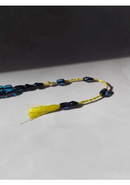 Sürmeli Ateş Kehribar Tesbih - Kapsül Kesim Taneler (8x11 mm), Osmanlı Saçaklı Püskül, Şık ve Zarif Tasarım