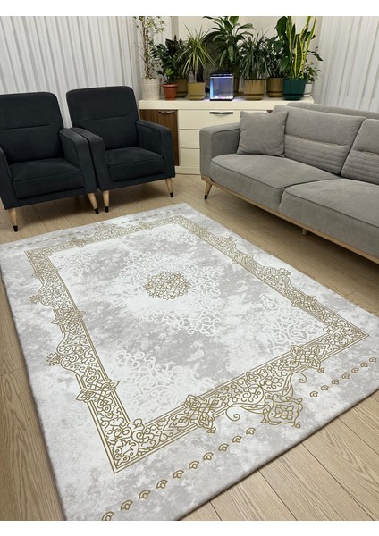 Lastikli Mikro Polar Halı Örtüsü - Yıkanabilir - Dijital Baskı - Padişah