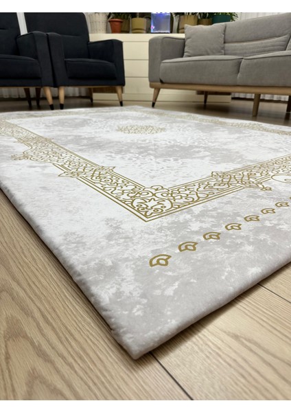 Lastikli Mikro Polar Halı Örtüsü - Yıkanabilir - Dijital Baskı - Padişah