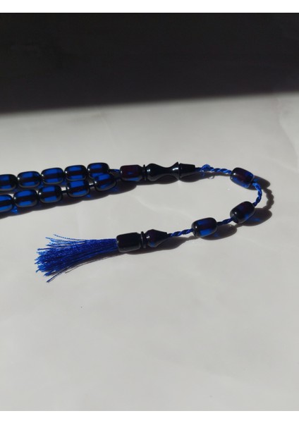 Sürmeli Ateş Kehribar Tesbih - Kapsül Kesim Taneler (8x11 mm), Osmanlı Saçaklı Püskül, Şık ve Zarif Tasarım