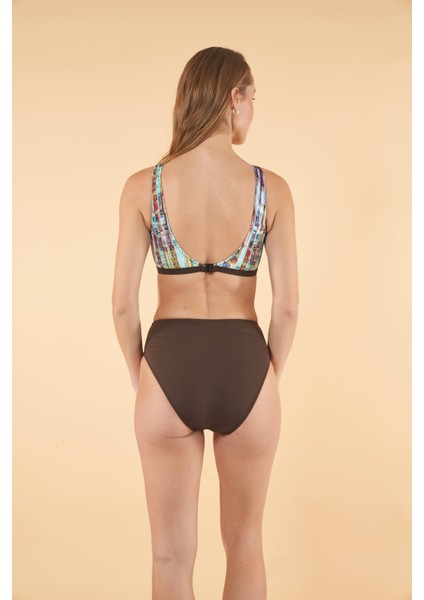 Dijital Desenli Toparlayıcı Luplu Bikini Takımı - Kahverengi fiyatları
