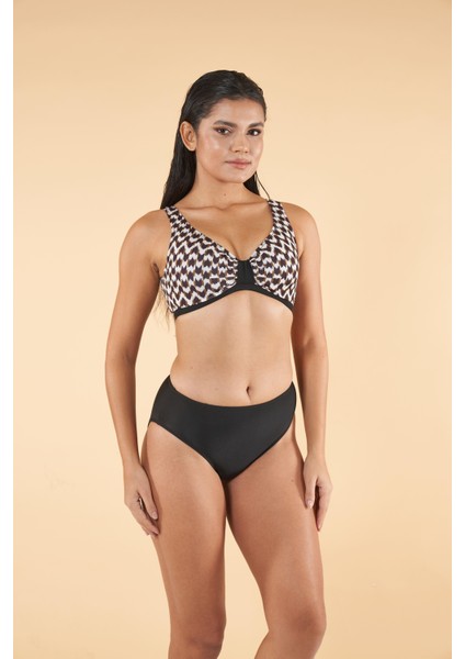 Kaz Ayağı Desenli Toparlayıcı Luplu Bikini Takımı - Kahverengi modelleri
