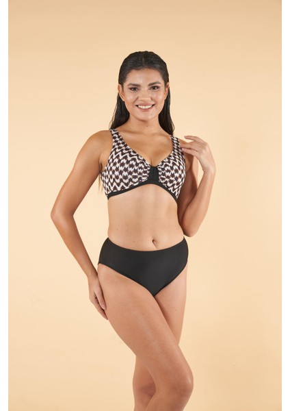 Kaz Ayağı Desenli Toparlayıcı Luplu Bikini Takımı - Kahverengi fırsatları
