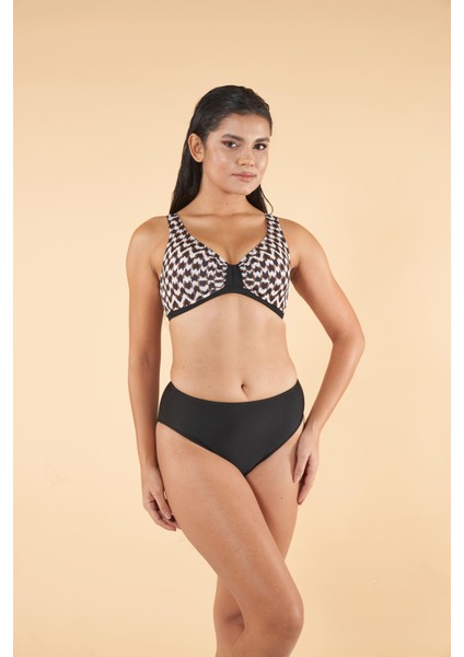 Kaz Ayağı Desenli Toparlayıcı Luplu Bikini Takımı - Kahverengi indirimleri